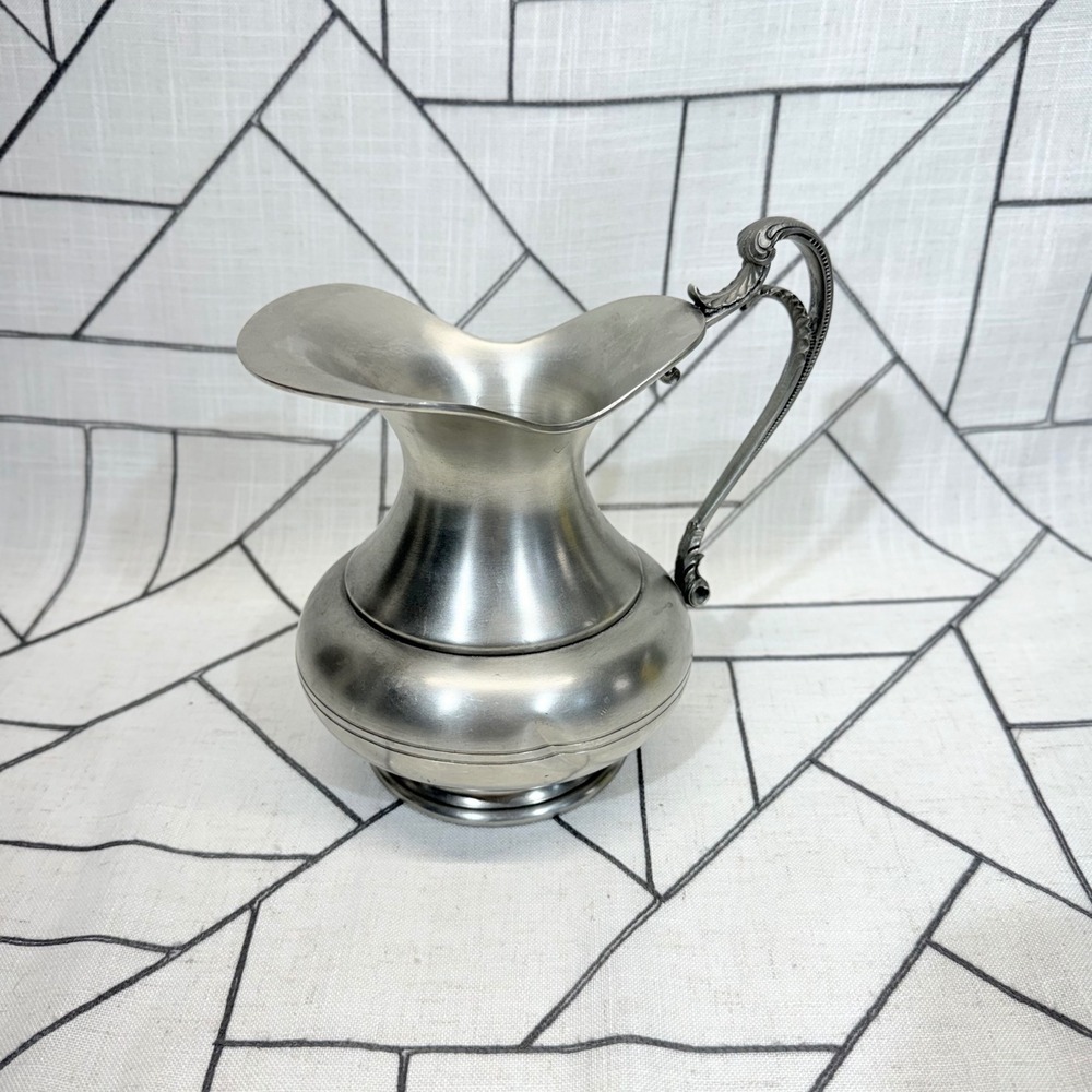 Etain Fin Pewter Pitcher Small Silver Vintage 95% Rein Zinn Ornate Handle